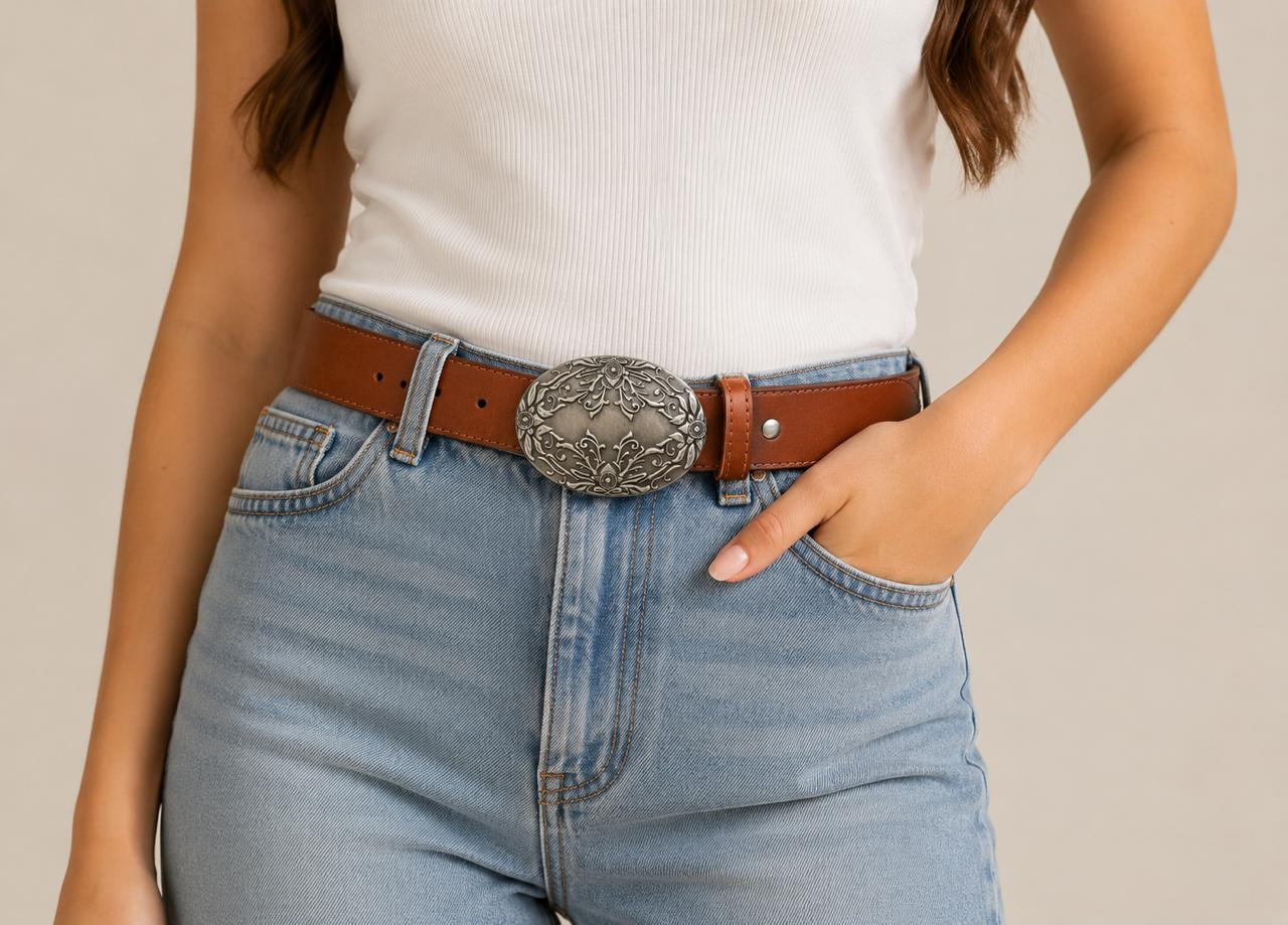 COFFEE BELT WITH FLOWER BUCKLE