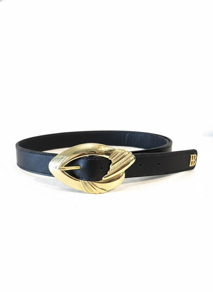 BLACK BELT WITH LEAF BUCKLE