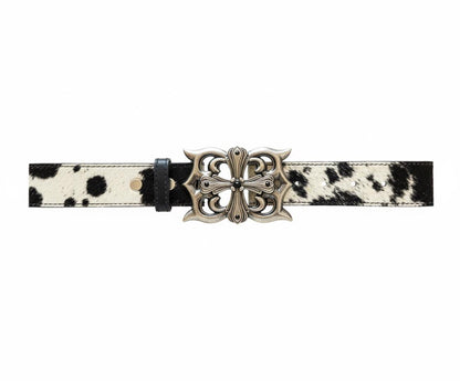 COWHAIR BELT WITH CROSS BUCKLE
