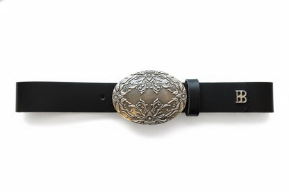 BLACK BELT WITH FLOWER BUCKLE