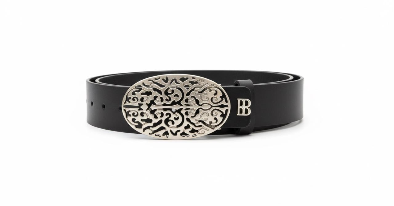 FAJA NEGRA HEBILLA PLATEADA